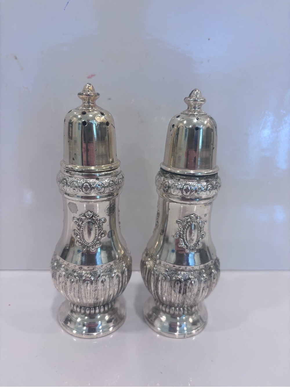 Vintage silver plated salt &pepper shakers made In Japan Victorian ornate